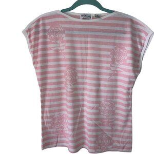 Nan Dorsey Vintage Womens Top Size Medium Pink White Striped Rose Cotton Blend